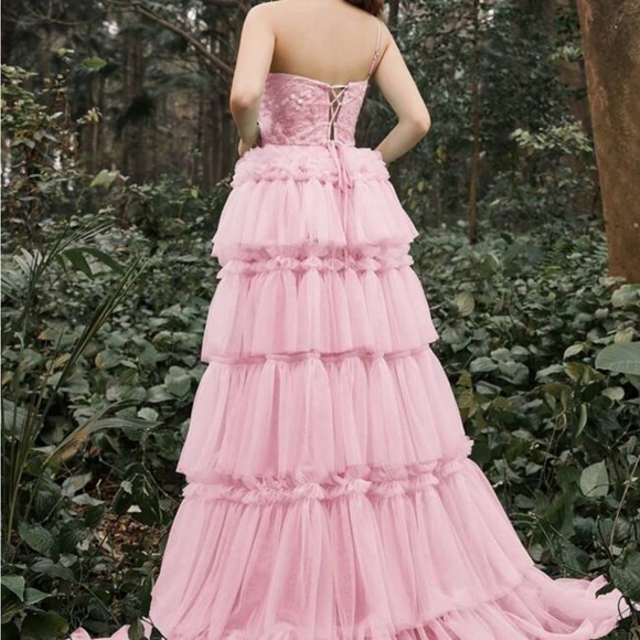 🔥NWT One shoulder sequin bodice mesh hem cake dress in pink size xs p2p 19+ - Picture 2 of 11